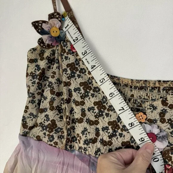 Vintage Y2K Festival Boho Fairy Babydoll Mixed Media Top Adjustable Straps Large - Picture 8 of 11
